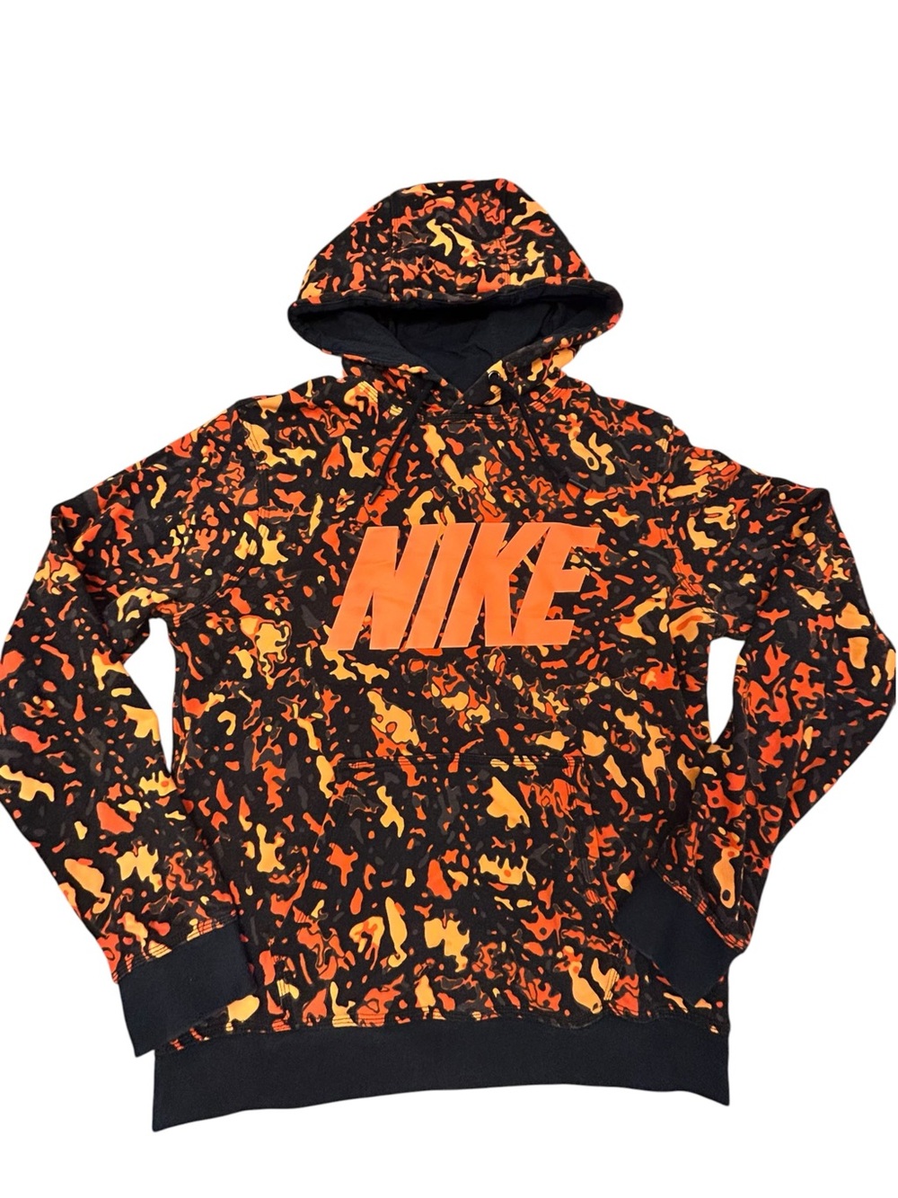 Nike Hoodie Spellout Orange Splatter Camo Men’s M Cotton Neon Colorful